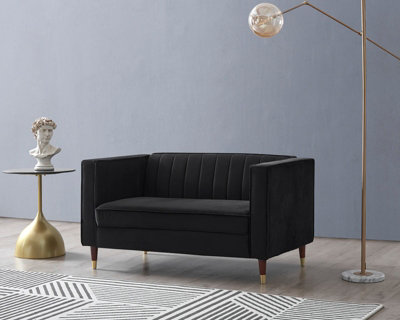 2 seater store black velvet sofa