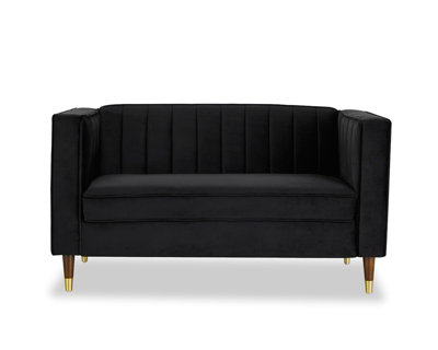 Thomas Velvet Fabric 2 Seater Sofa, Black
