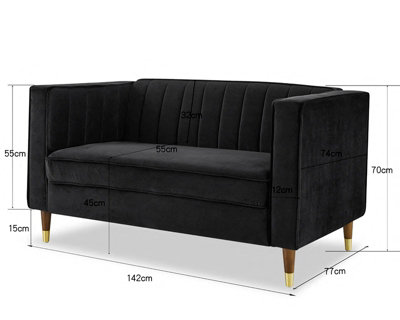 Thomas Velvet Fabric 2 Seater Sofa, Black