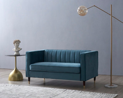 Thomas Velvet Fabric 2 Seater Sofa, Blue | DIY at B&Q