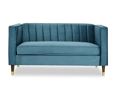Thomas Velvet Fabric 2 Seater Sofa, Blue