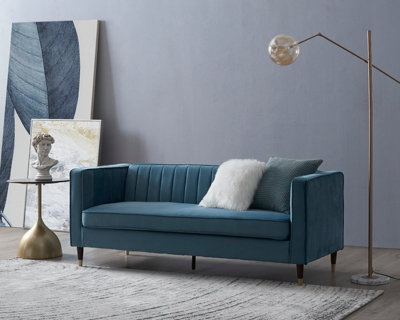 Thomas Velvet Fabric 3 Seater Sofa, Blue