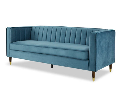 Thomas Velvet Fabric 3 Seater Sofa, Blue