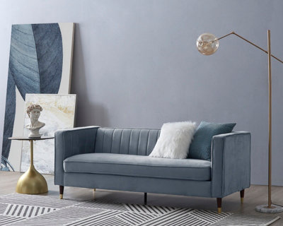 Blue gray shop velvet sofa