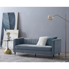 Thomas Velvet Fabric 3 Seater Sofa, Grey