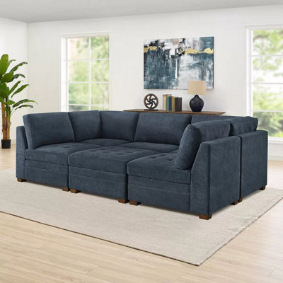 Thomasville Tisdale Blue 6 Piece Modular Fabric Sofa with Storage