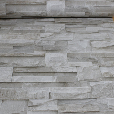 Thorn Slate Natural Beige Stone Brick Wall Effect Textured Vinyl Wallpaper