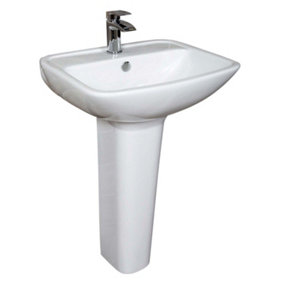 Thornfield White Ceramic Basin Sink & Pedestal with 1 Tap Hole