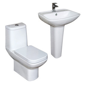 Thornfield White Close Coupled Toilet & Full Pedestal Basin Set
