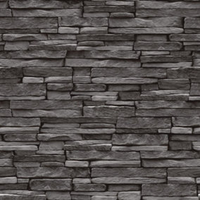 Thornton Wallpaper Holden Décor 3D Slate Brick Effect Black Charcoal Modern