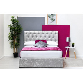 Thorpe Silver Crushed Velvet Gas Lift Ottoman Storage Bed - King Size 5ft