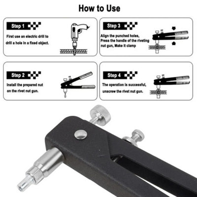 Threaded Nut Riveter Gun M3-M8 Insert Tool Riveter Rivnut Nutsert Kit ...