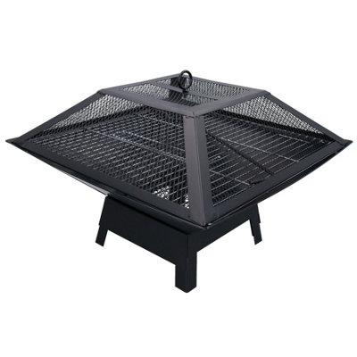 Three Outdoor Metal Garden Fire Pit Basket With BBQ Barbecue Grill+Safety Mesh