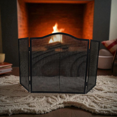 Three Panel Folding Mesh Fire Guard 96cm X 60.5cm. Durable Rust ...