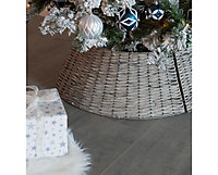 Three Piece Grey Wicker Christmas Tree Skirt Woven Wicker Willow Tree Ring Cover 57cm x 28cm