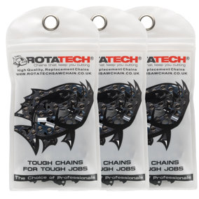 Three Rotatech 3/8 inch Chain, 0.043 inch gauge for Dewalt, Ego, Makita 16 inch chainsaws