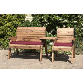 Three Seat Companion Set Straight with Cushions - W262 x D74 x H98 - Fully Assembled - Burgundy