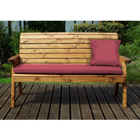 Three Seater Winchester Bench with Burgundy Cushions - Fully Assembled W170 x D74 x H98