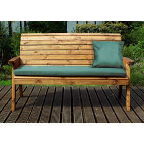 Three Seater Winchester Bench with Green Cushions - Fully Assembled W170 x D74 x H98