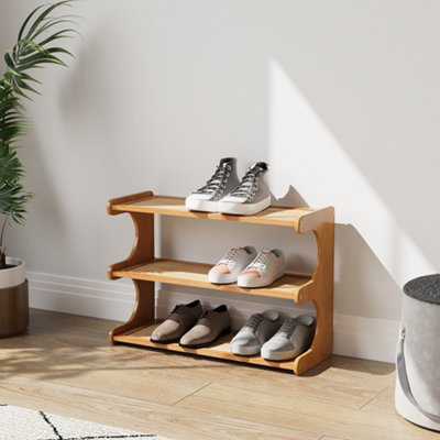 Three Tier Bamboo Shoe Rack Breathable Open Design Safety Rounded Edges ...