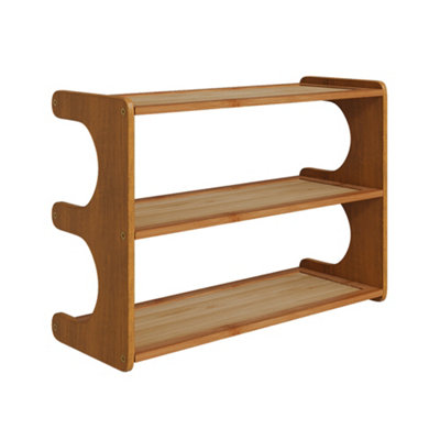 Three Tier Bamboo Shoe Rack Breathable Open Design Safety Rounded Edges ...
