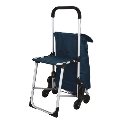 Three Wheeled Folding Shopping Trolley with Fold Out Seat Rear Zipped Pocket Thermally Insulated 40L
