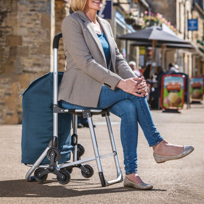 Three Wheeled Folding Shopping Trolley with Fold Out Seat, Rear Zipped ...