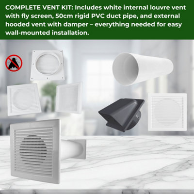 Through Wall Ventilation Kit - Louvre Vent with Fly Mesh, 50cm Rigid ...