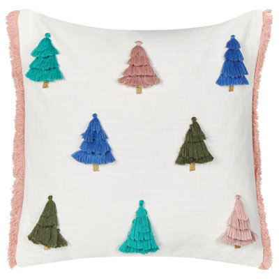 Throw Cushion SKIMMIA Cotton 45 x 45 cm White Christmas Pattern