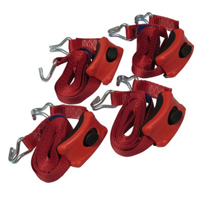 Tie Down Cambuckle Straps 25MM 3M - Claw Hook Pack of 4 (Enclosed Pre-Threaded Webbing)