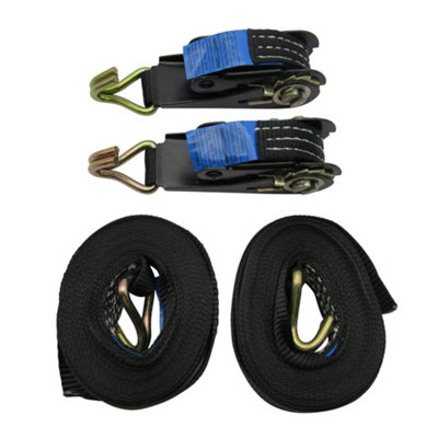 Tie Down Ratchet Straps 0.8T 5M x 25MM X2 (Black Cargo Lashing Load J Hook)