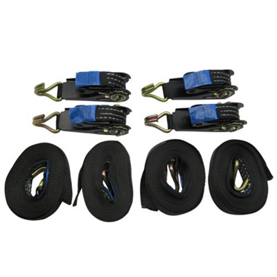 Tie Down Ratchet Straps 0.8T 5M x 25MM X4 (Cargo Lashing Rack Load J Hook)