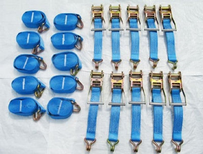 Tie Down Ratchet Straps 5T 50MM 20M X10 (Cargo Lashing Rack Load J Claw)