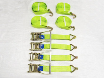 Tie Down Ratchet Straps 5T 50MM 6M X4 (Hi Vis Cargo Lashing Rack Load J Claw)