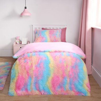 Tie Dye Duvet Cover Quilt Pillowcase Fluffly Fleece Soft Bedding Set, Double