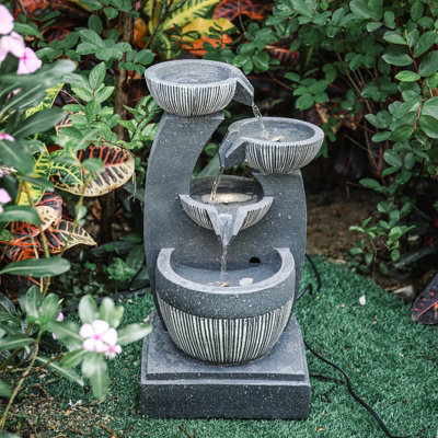 Tiered Rockery Decor Outdoor Electric Freestanding Garden Fountain with Led Light