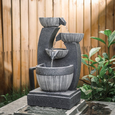 Tiered Rockery Decor Outdoor Electric Freestanding Garden Fountain with Led Light