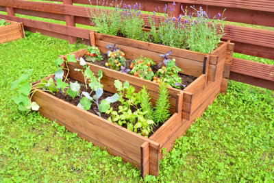 Tiered Three Section Raised Bed - Wood - L120 x W120 x H40 cm - Brown
