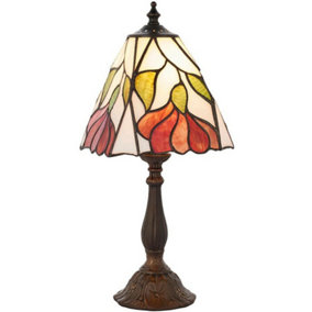Tiffany Glass Floral Design Table Lamp - Dark Bronze Effect - Dimmable LED Lamp