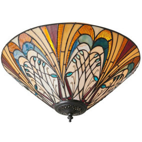 Tiffany Glass Flush Ceiling Light - French Style Design - Dimmable LED Lamp