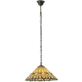 Tiffany Glass Hanging Ceiling Pendant Light Bronze & Amber Floral Shade i00126