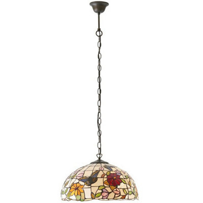 Tiffany Glass Hanging Ceiling Pendant Light Bronze Chain Butterfly Shade i00088