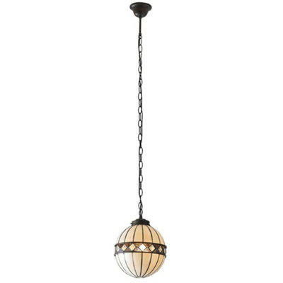 Tiffany Glass Hanging Ceiling Pendant Light Bronze & Natural Globe Shade i00117
