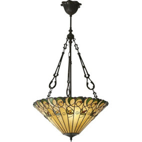 Tiffany Glass Hanging Ceiling Pendant Light Bronze Round Amber Lamp Shade i00129