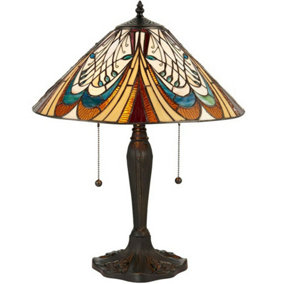 Tiffany Glass LED Table Lamp - French Style Design - Dark Bronze Finish - Medium