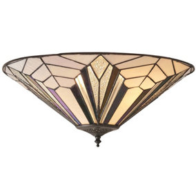 Tiffany Glass Semi-Flush Ceiling Light - Art Deco Round Inverted Shade - i00033