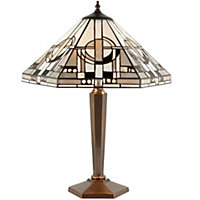 Tiffany Glass Table Lamp Light Antique Patina Bronze & Art Deco Hex Shade i00219