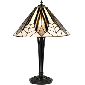 Tiffany Glass Table Lamp Light Black Iridised & Art Deco Textured Shade i00170