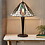 Tiffany Glass Table Lamp Light Black Iridised & Art Deco Textured Shade i00170