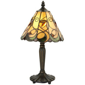 Tiffany Glass Table Lamp Light Dark Bronze & Amber Bead Art Nouveau Shade i00209